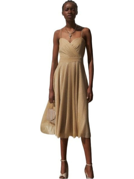 Summer Midi Evening Dress Wrap Gold