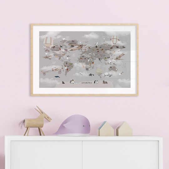 Walls Kids Wall Art Framed World Map of Animals
