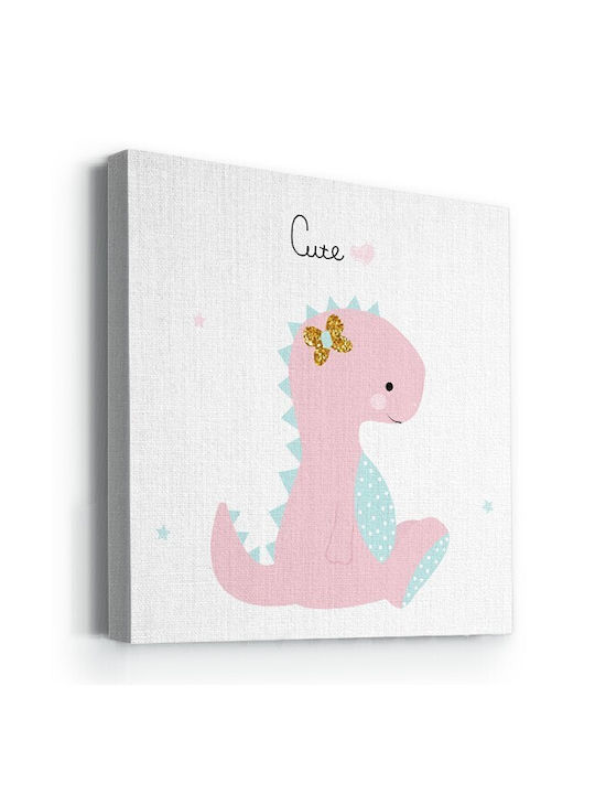 Walls Kids Wall Art Girl Dinosaur with White Frame from Wood 60x60cm