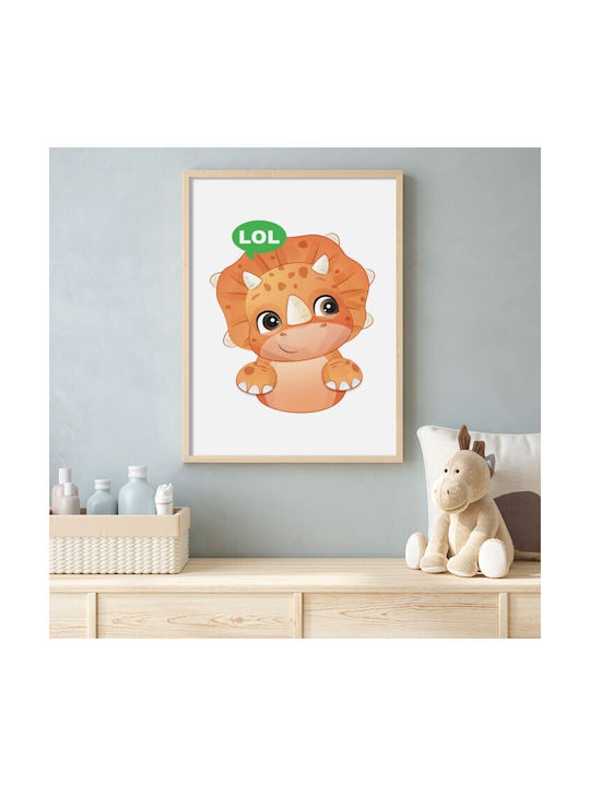Walls Kids Wall Art Orange Dinosaur Wooden Framed 15x20cm