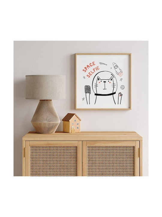 Walls Kids Wall Art Cat in Space with White Frame from Wood 30x30cm