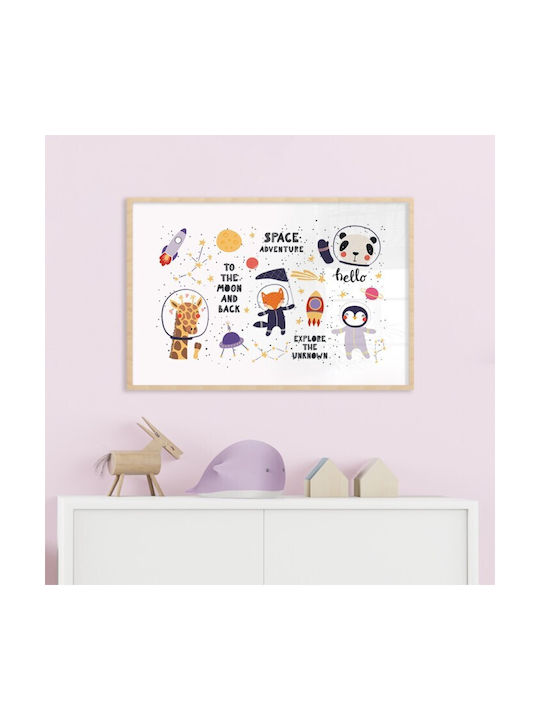 Walls Kids Wall Art Animals in Space Wooden Frame 30x20cm