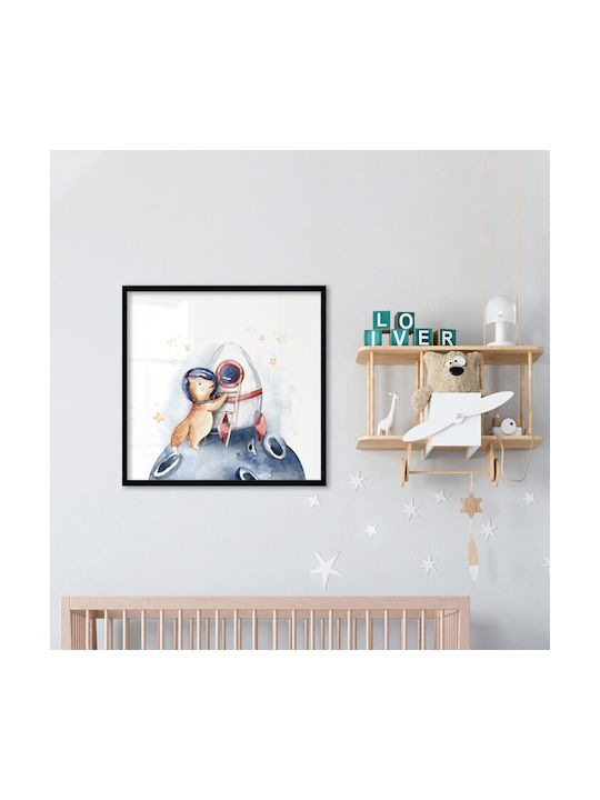 Walls Cadru Pentru Copii Vulpe În Navă Spațială Cu Ramă Neagră Din Lemn 40x40cm