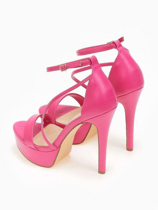 Issue Fashion Platform Women's Sandals with Ankle Strap Fuchsia with Chunky High Heel 0585/8005358