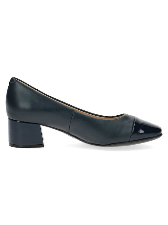 Caprice Leder Pumps mit Chunky flachem Absatz Marineblau