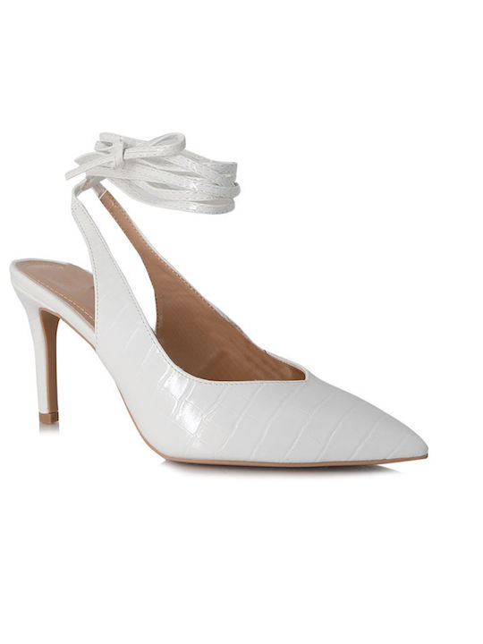 Malesa Pointed Toe White Heels -WHITE