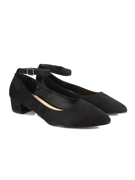 Malesa Pointed Toe Black Heels with Strap -BLACK