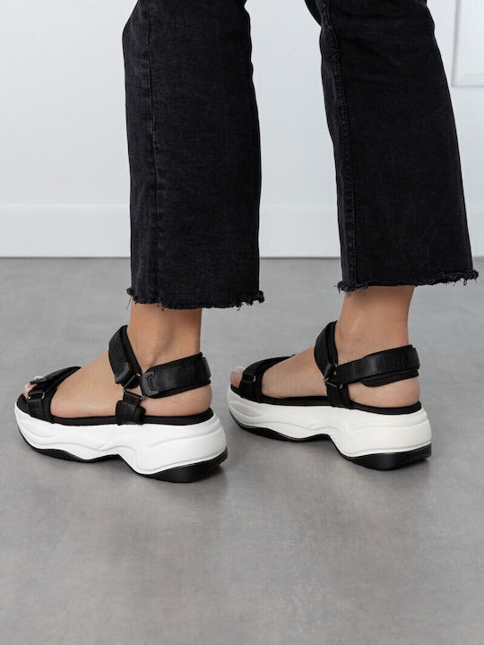 Women's Flat Sandals with Strap in Black Color