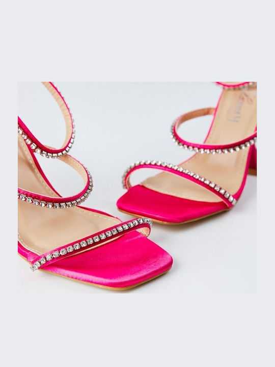 Stoff Sandalen mit Strass Fuchsie