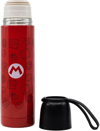 Stor Kids Water Bottle Thermos Super Mario Plastic with Screw Cap Non Spill Burgundy 495ml