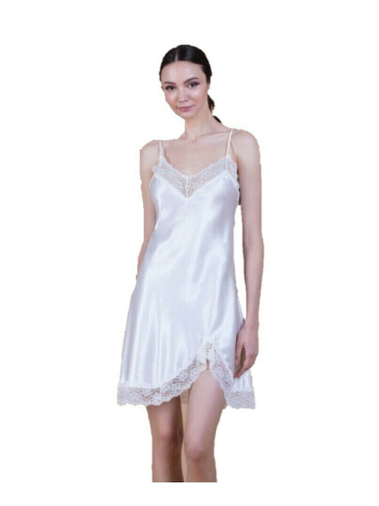 Milena by Paris Satin Bridal Women's Nightdress with String White 3345 003345-Ιβουάρ