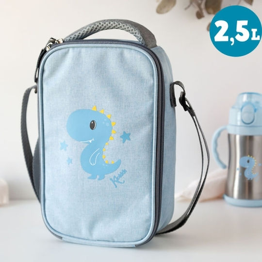 Kiokids Little Dinosaur Σχολικό Ισοθερμικό Τσαντάκι Φαγητού Χειρός 2.5lt Γαλάζιο Δεινόσαυροι 25x7x27cm