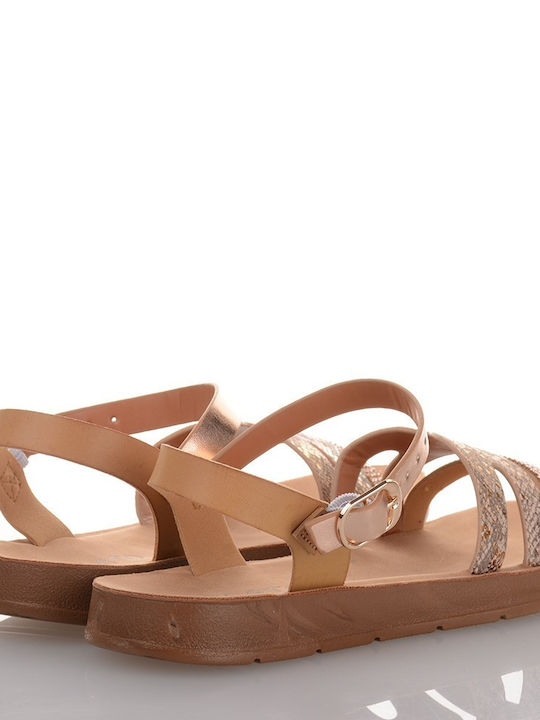 Famous Shoes Women's Flat Sandals in Gold Color