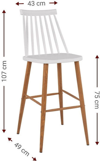 Hocker Bar mit Rückenlehne aus Polypropylen Nolan Weiß 4Stück 43x49x107cm