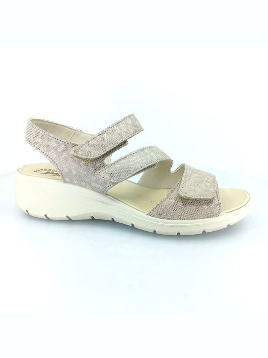 Imac Leather Women's Flat Sandals Anatomic in Beige Color