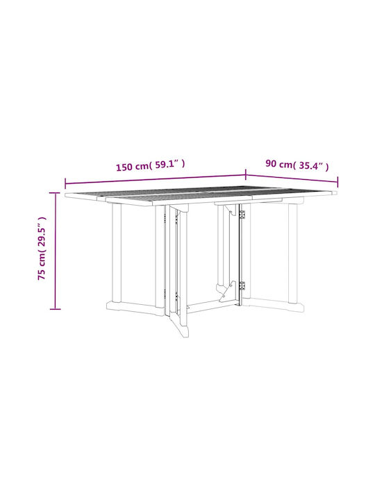 Outdoor Dinner Foldable Wood Table Natural 150x90x75cm