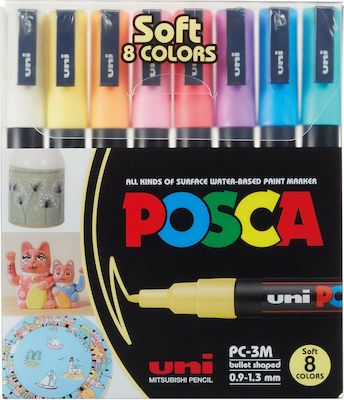 Uni-Ball Posca Pc 3m Fine Ανεξίτηλοι Μαρκαδόροι 1.3mm Πολύχρωμοι 8τμχ