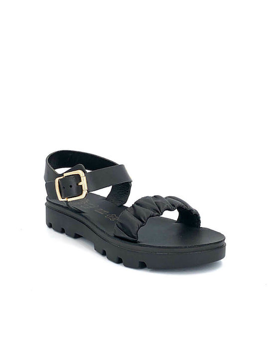 Ateneo Leder Damen Flache Sandalen in Schwarz Farbe