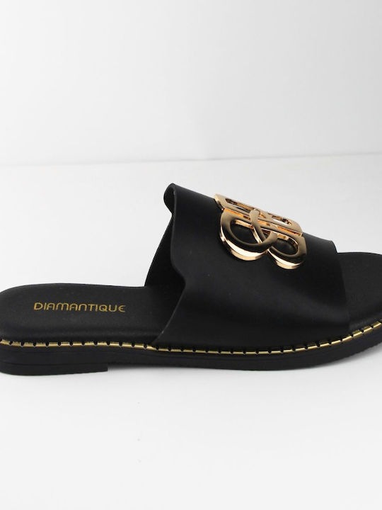 Diamantique Women's Flat Sandals in Black Color