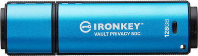 Kingston IronKey Vault Privacy 50 128GB USB 3.2 Stick με σύνδεση USB-C Μπλε