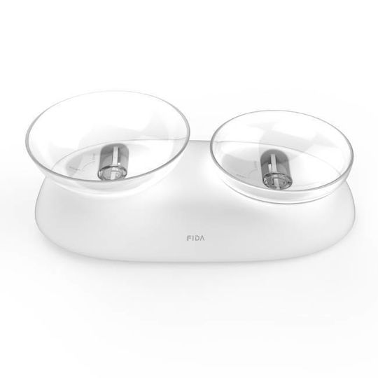 Fida Plastic Bowl Food for Dog & Cat with Base 2x 340ml in White Color 2pcs