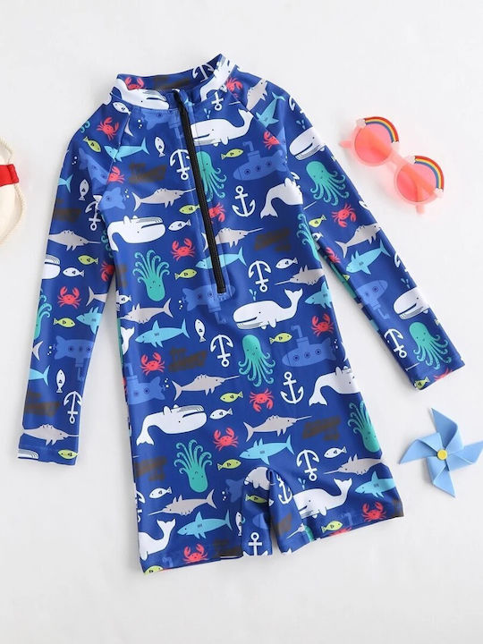 Babykids Kids Swimwear UV Long Sleeve Swimsuit Blue