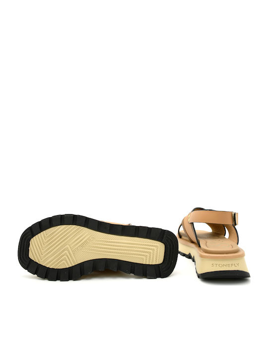 Leder Flache Sandalen für Damen Flatforms in Braun Farbe