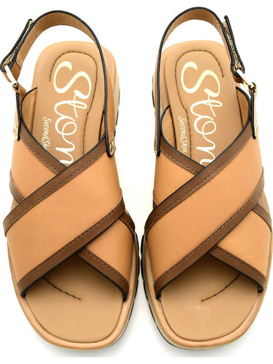 Leder Flache Sandalen für Damen Flatforms in Braun Farbe