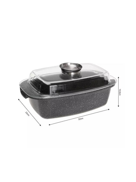 KING Hoff Oală Dreptunghiulară din Aluminiu cu Capac de Sticlă 32cm 1buc