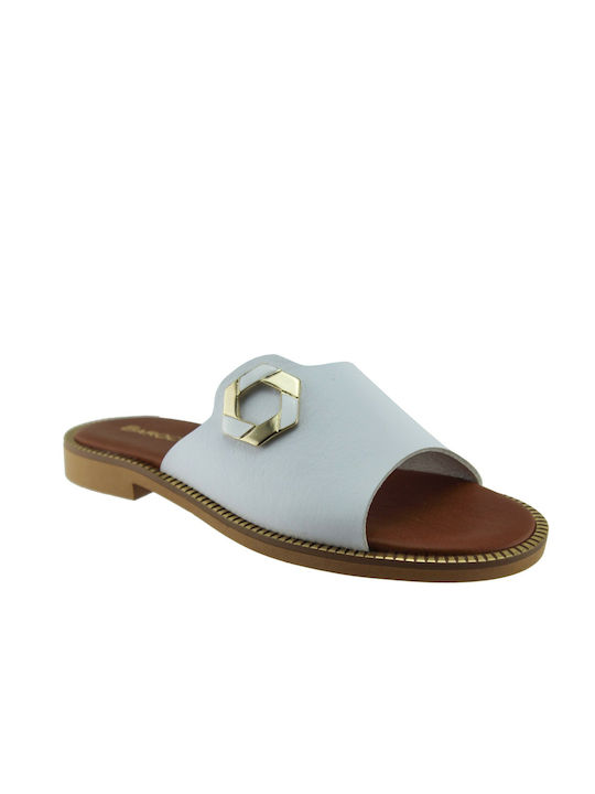 Barocco Leather Women's Flat Sandals in White Color