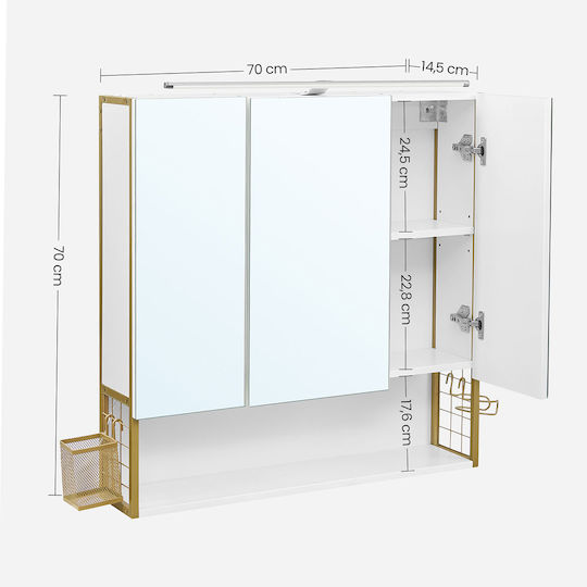 Vasagle Rectangular Bathroom Mirror Led made of MDF with Cabinet 70x70cm White