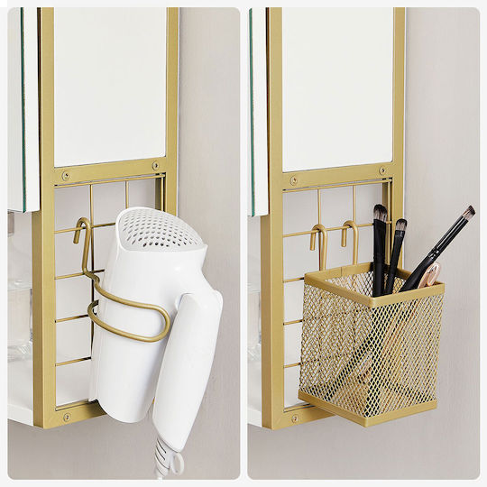 Vasagle Rectangular Bathroom Mirror Led made of MDF with Cabinet 70x70cm White