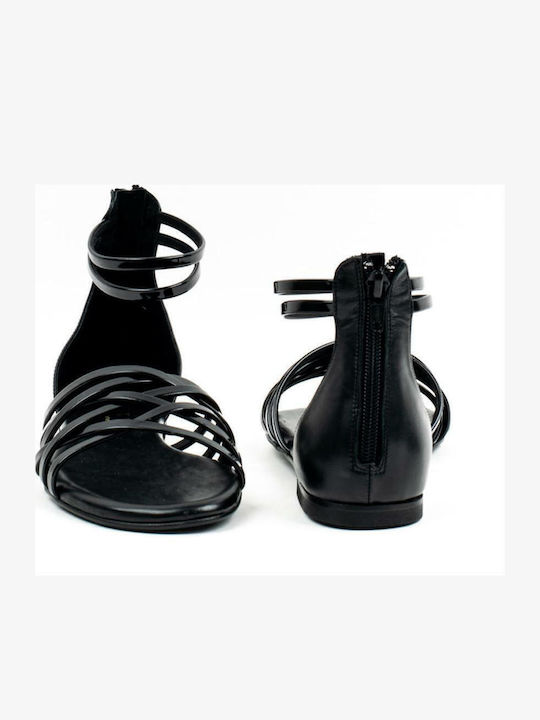 Flache Sandalen für Damen mit Riemen in Schwarz Farbe