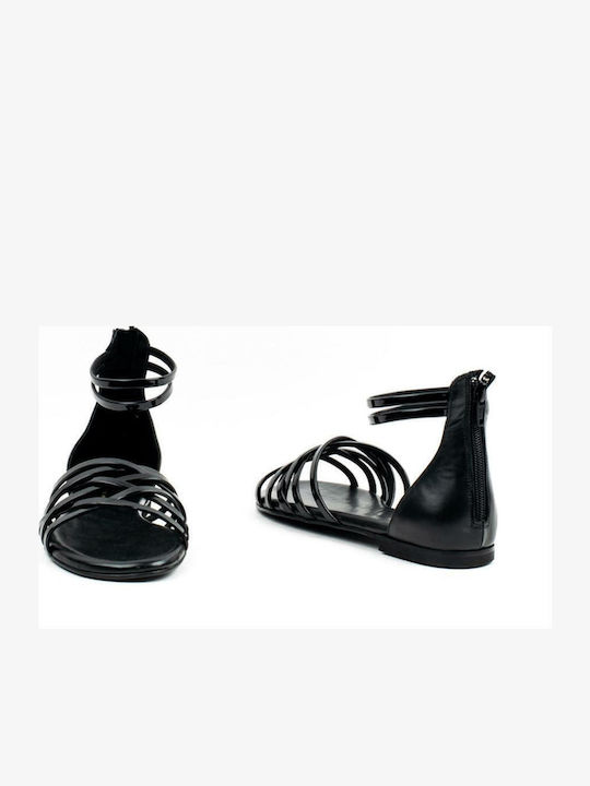 Flache Sandalen für Damen mit Riemen in Schwarz Farbe