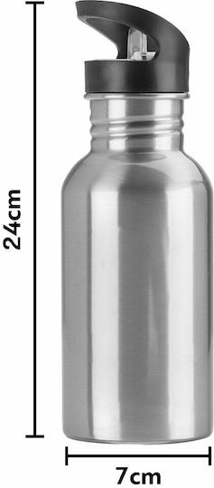 Kids Water Bottle Stainless Steel with Straw Silver 600ml