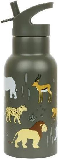 A Little Lovely Company Savanna Παιδικό Παγούρι Θερμός Ανοξείδωτο με Καλαμάκι Non Spill Πράσινο 350ml