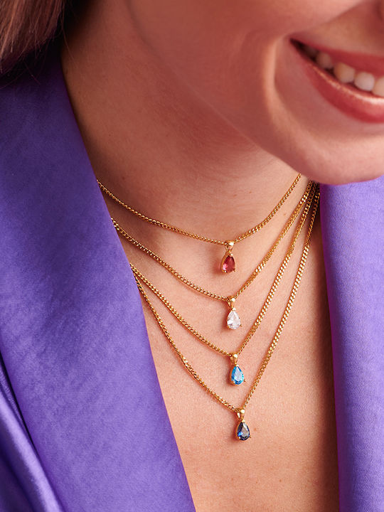 LifeLikes Necklace with Tear Design made of Gold Plated Steel with Blue Zircon