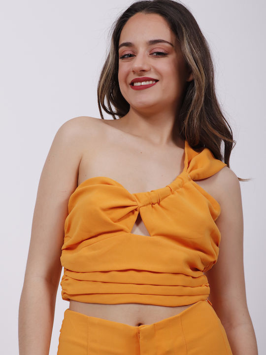 Women's Summer Crop Top Off-Shoulder with One Shoulder Orange