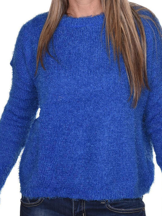 Pink Woman Damen Langarm Pullover Blau