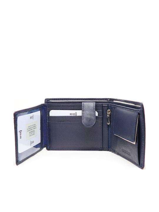 Δερμάτινο Ανδρικό Πορτοφόλι με RFID Μπλε