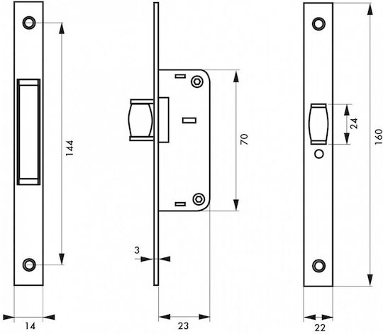 Thirard Recessed Lock Mesoportas Bilias Silver