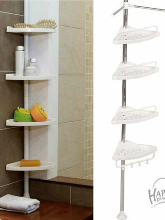 Corner Wall Mounted Bathroom Shelf Metallic with 4 Shelves White