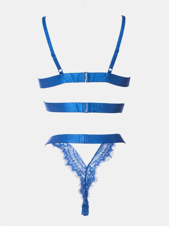 Decoro Lace Underwear Set with Bralette & String Blue