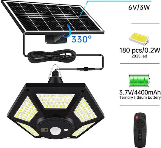 GDPLUS Hanging Solar Light Cold White 6000K with Motion Sensor and Remote Control IP65