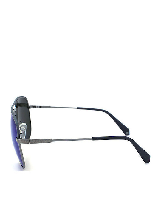 Polaroid Men's Sunglasses with Silver Metal Frame and Blue Polarized Mirror Lens PLD2054/S 6LB/62