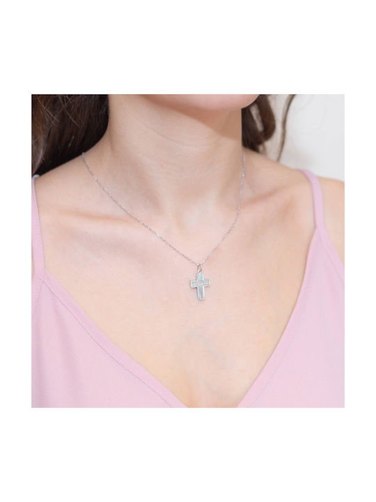 Skaras Jewels White Gold Cross 14K with Chain