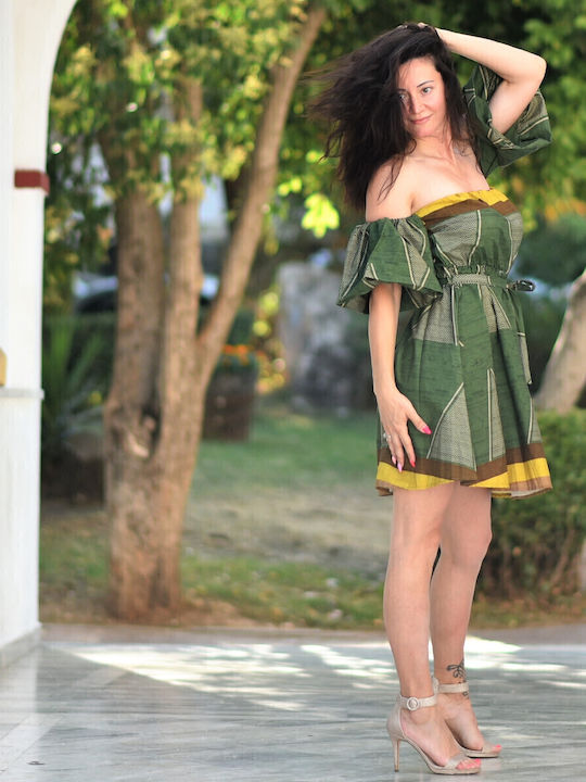 Summer Mini Evening Dress Khaki