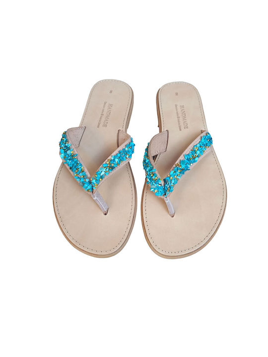 Fashion Beads Leather Women's Flat Sandals in Gold Color