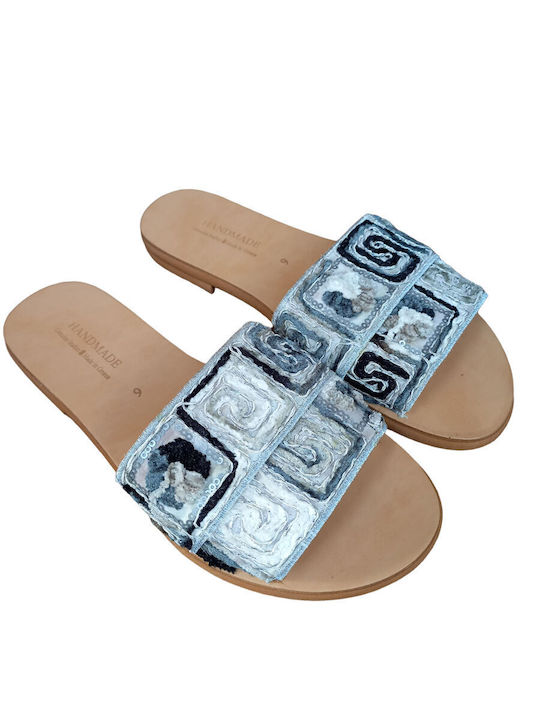 Fashion Beads Leather Women's Flat Sandals in White Color