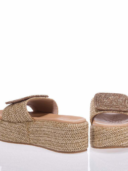 Mariella Fabiani Flatforms Women's Sandals with Strass Beige